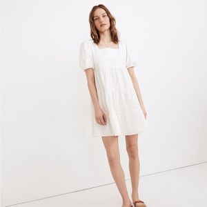 Madewell square neck puff sleeve tiered dress